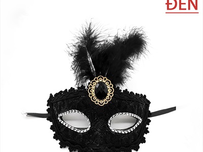 Mặt nạ nửa mặt lông vũ đính giữa ren sóng viên ngọc [Nửa mặt trên - nhiều màu] MATNA-122